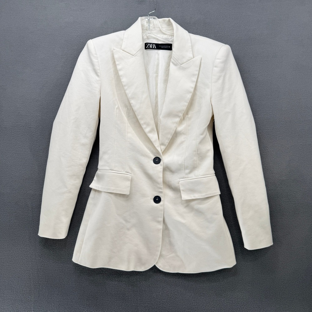 Zara Blazer Womens Off White Tailored Peaked Lapel Two Button Jacket Size XS